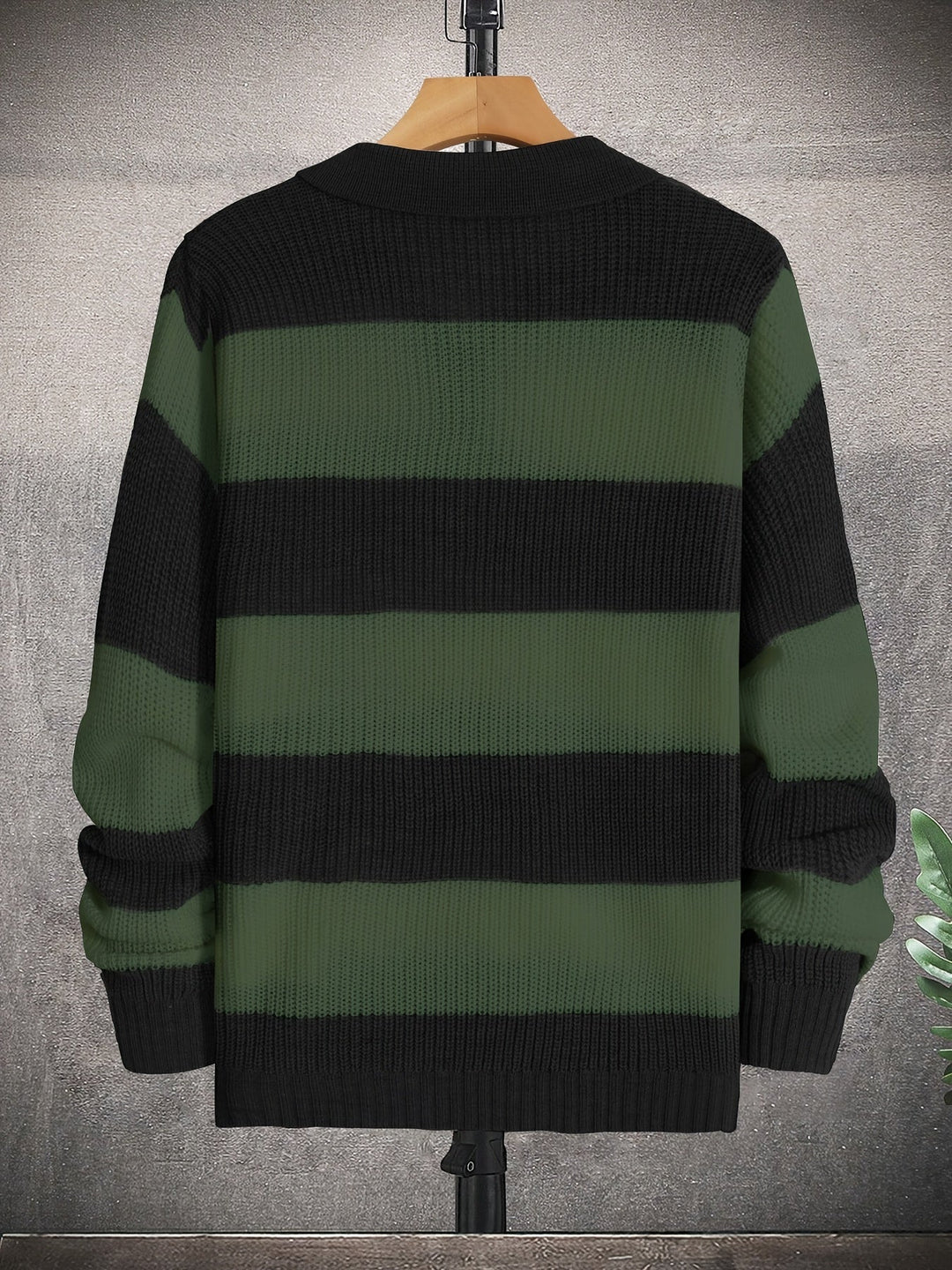 Color-Blocked Button-Neck Sweater