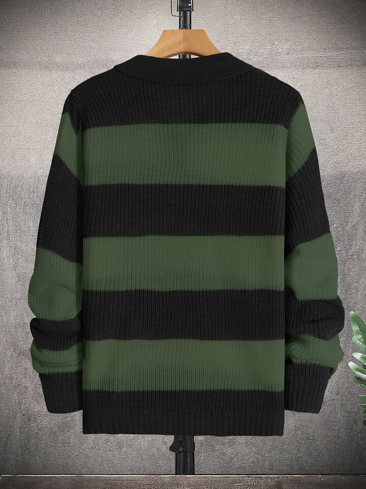 Color-Blocked Button-Neck Sweater