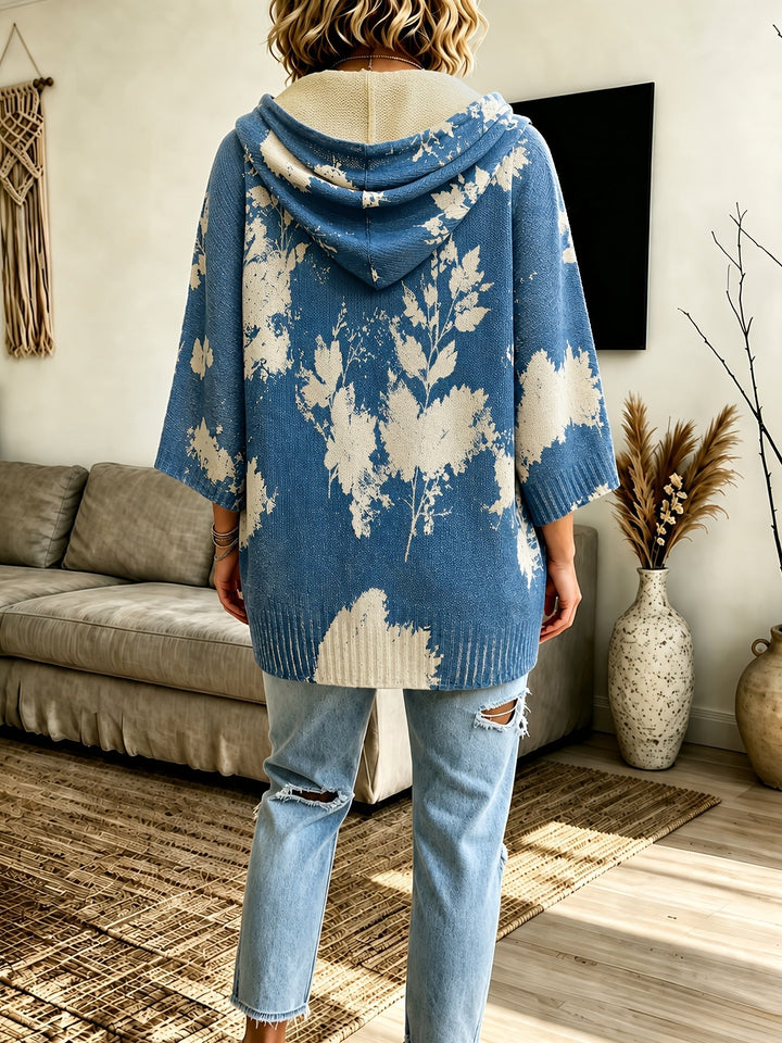 Hooded Floral Cape Sweater