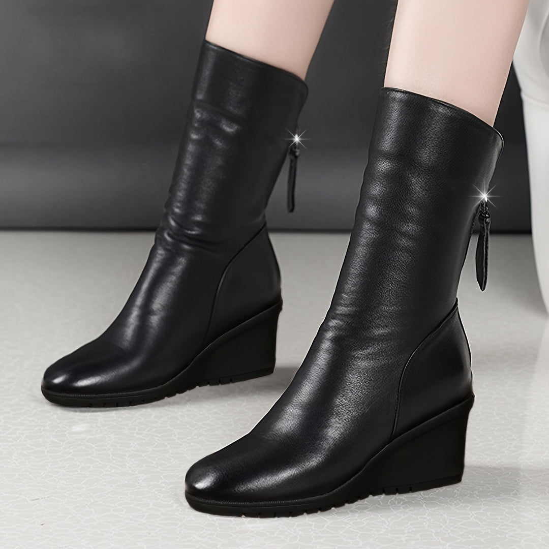 Sleek Wedge Mid-Calf Boots