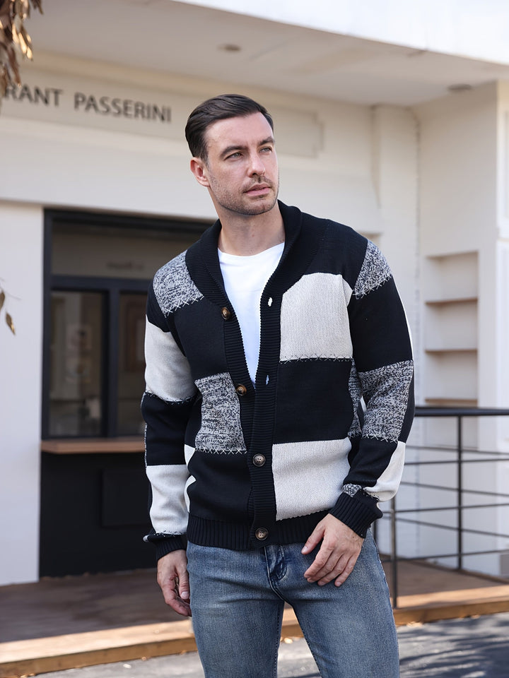 Color-Blocked Button-Up Cardigan