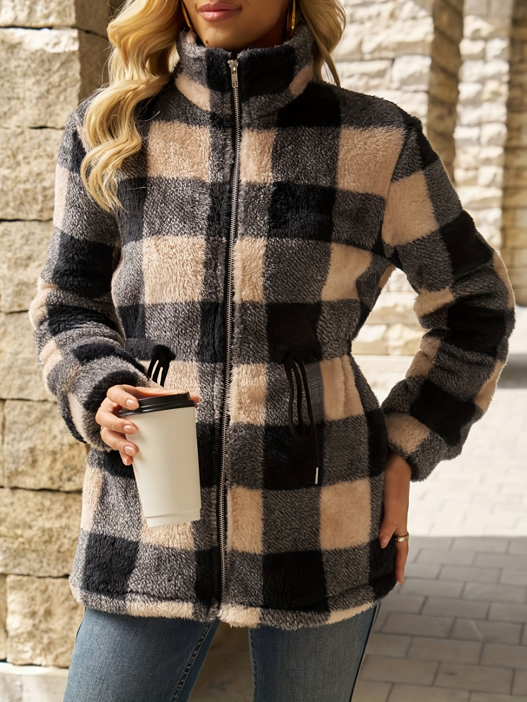 Cozy Checked Hooded Jacket
