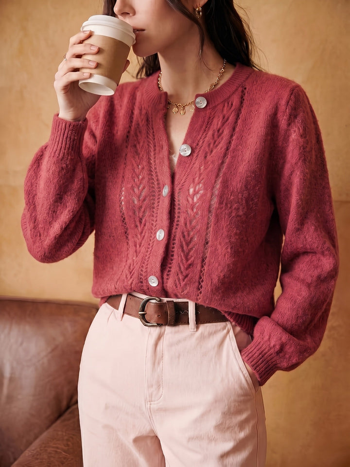 Softly Textured Round-Neck Cardigan