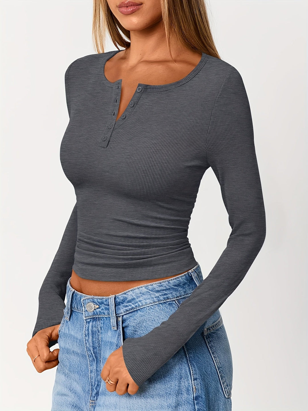 Fitted Button Henley Top