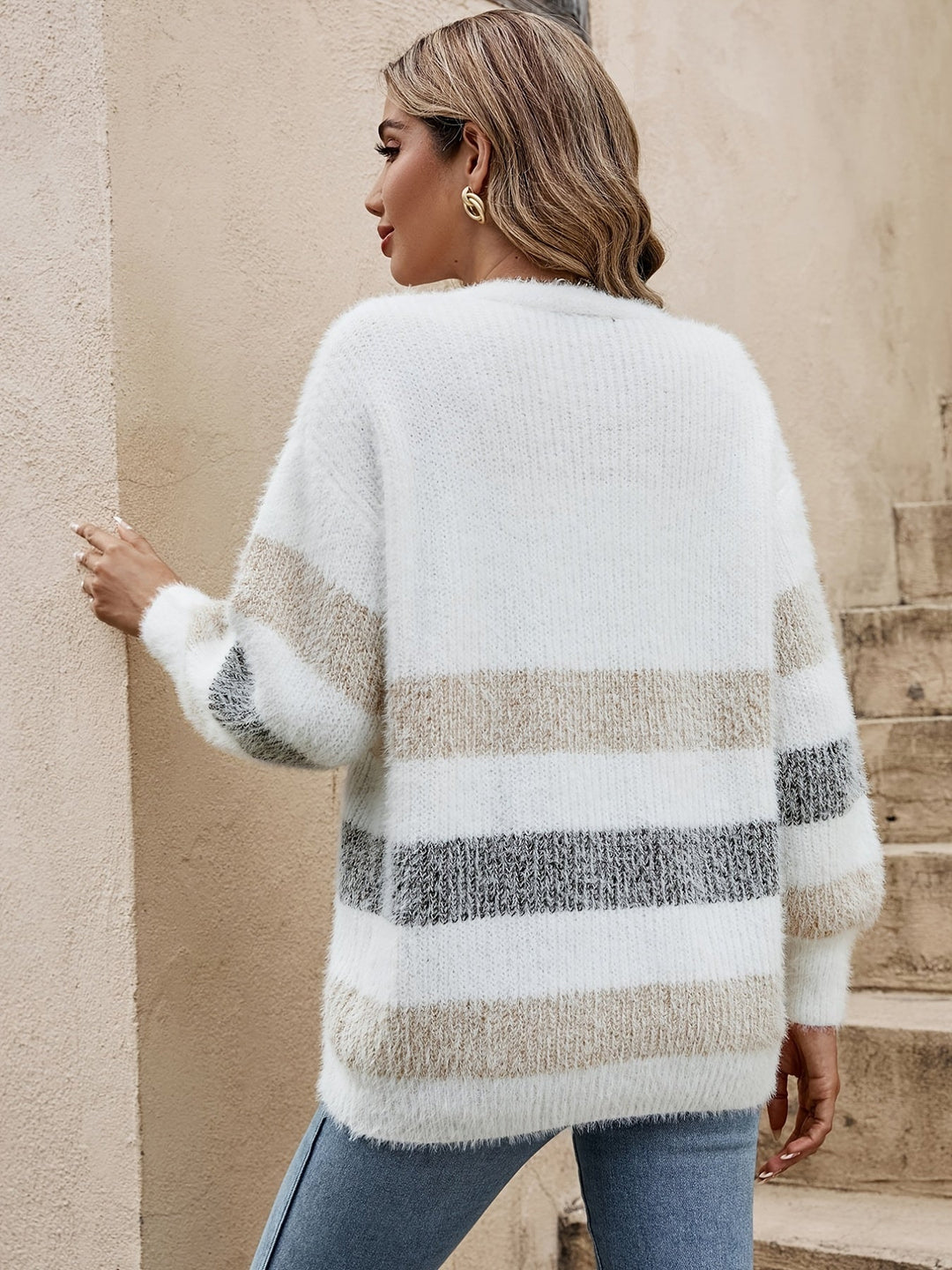 Striped Open-Front Cardigan
