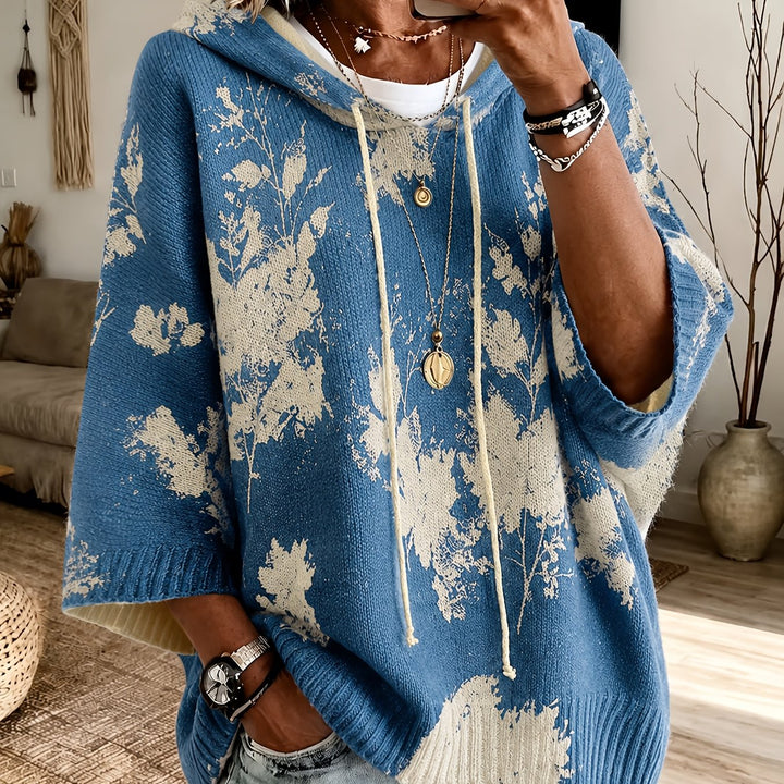 Hooded Floral Cape Sweater