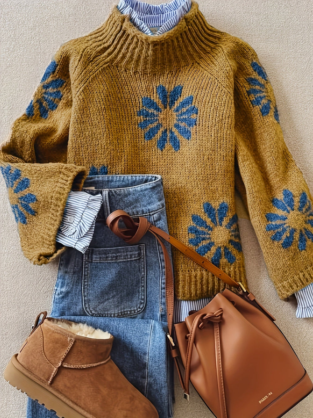 Blossom-Knit High Neck Sweater