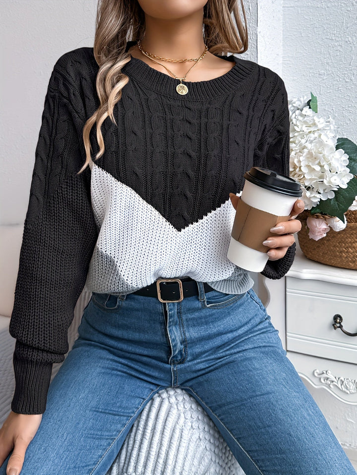 Color-Block Round Neck Sweater