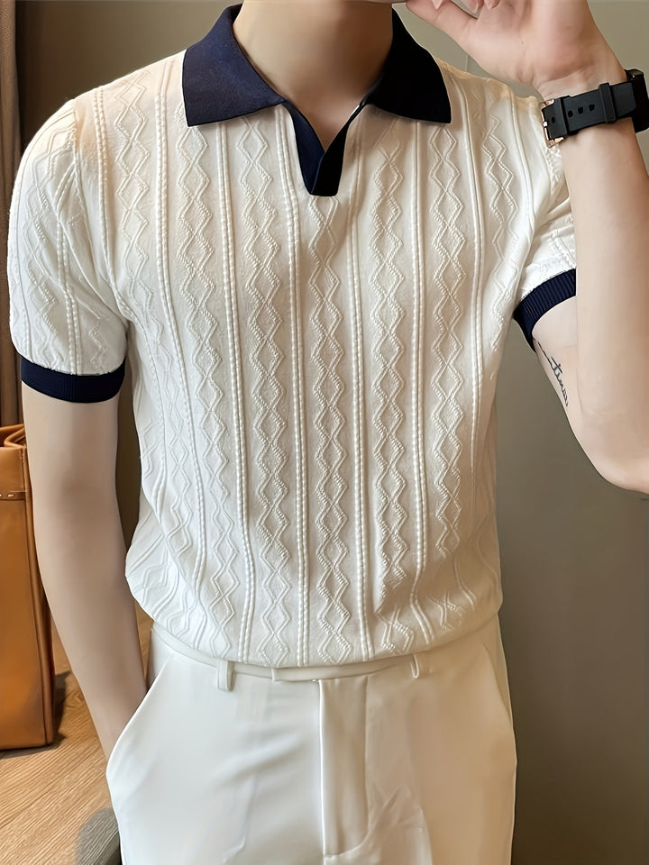 Textured Contrast-Collar Polo Shirt