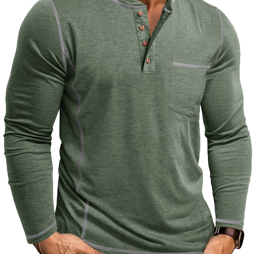 Contrast-Stitch Long Sleeve Henley