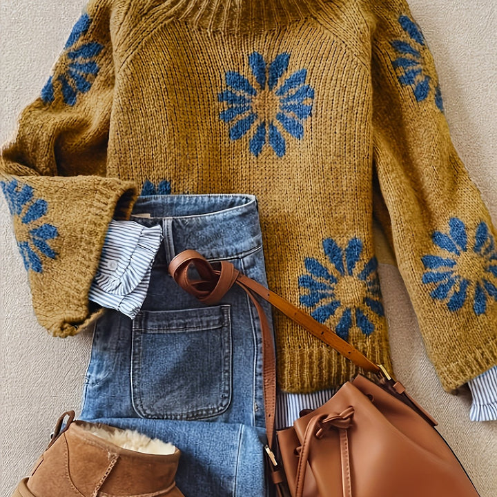 Blossom-Knit High Neck Sweater