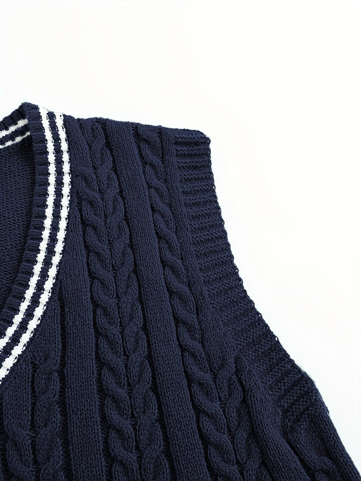 Cable-Knit V-Neck Sweater Vest