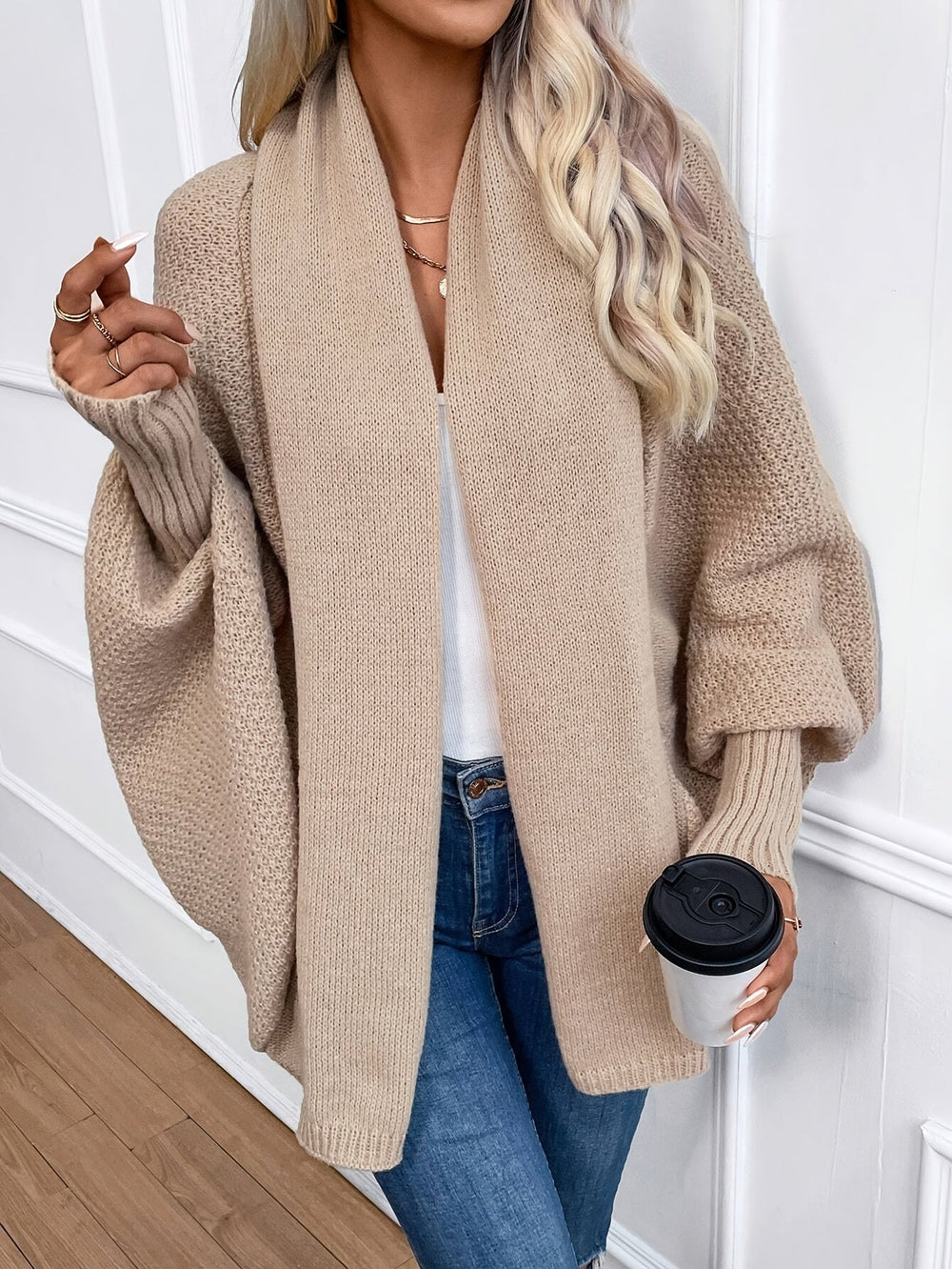 Relaxed Batwing Open-Front Cardigan