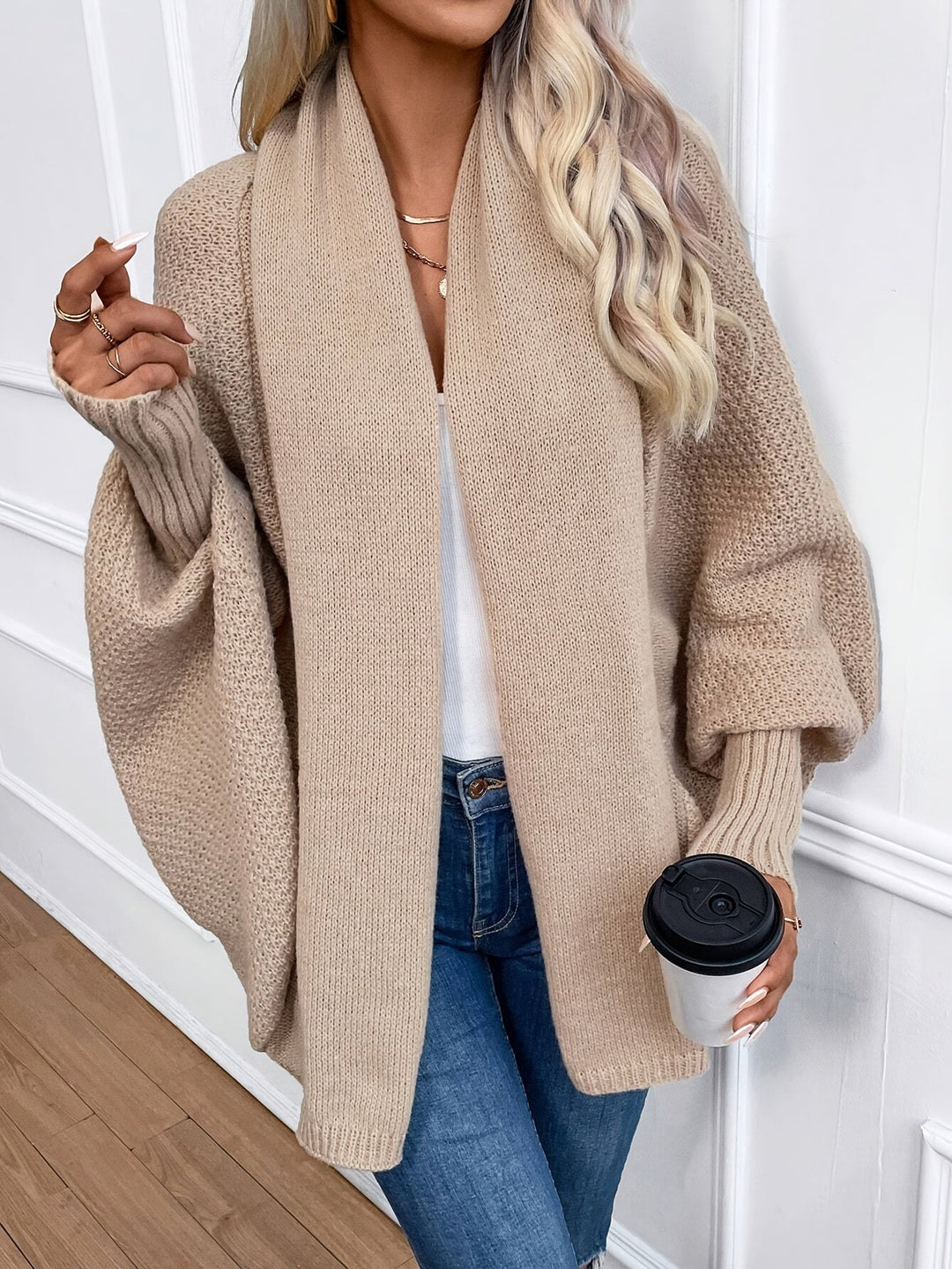 Relaxed Batwing Open-Front Cardigan