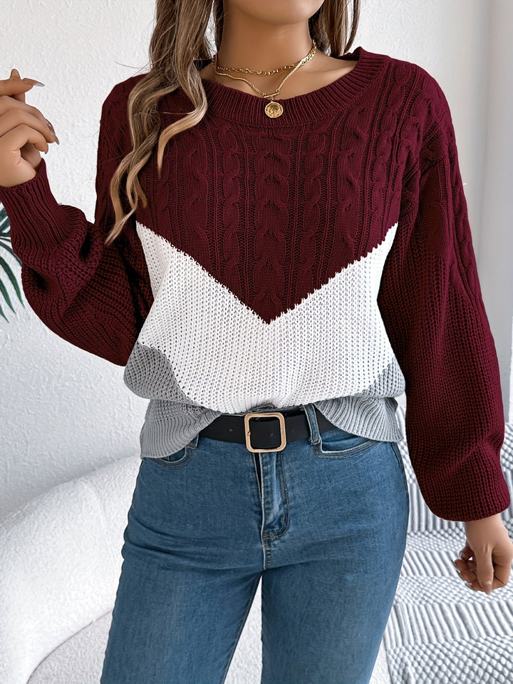 Color-Block Round Neck Sweater