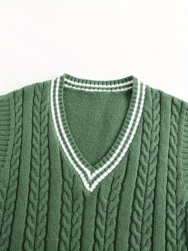Cable-Knit V-Neck Sweater Vest