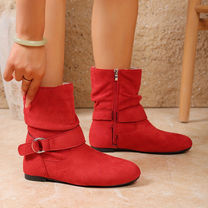 Slouch Buckle Mid-Calf Boots