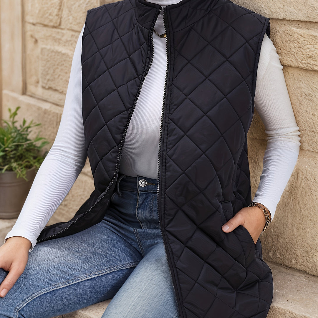Diamond-Quilted Longline Vest