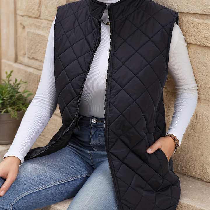 Diamond-Quilted Longline Vest