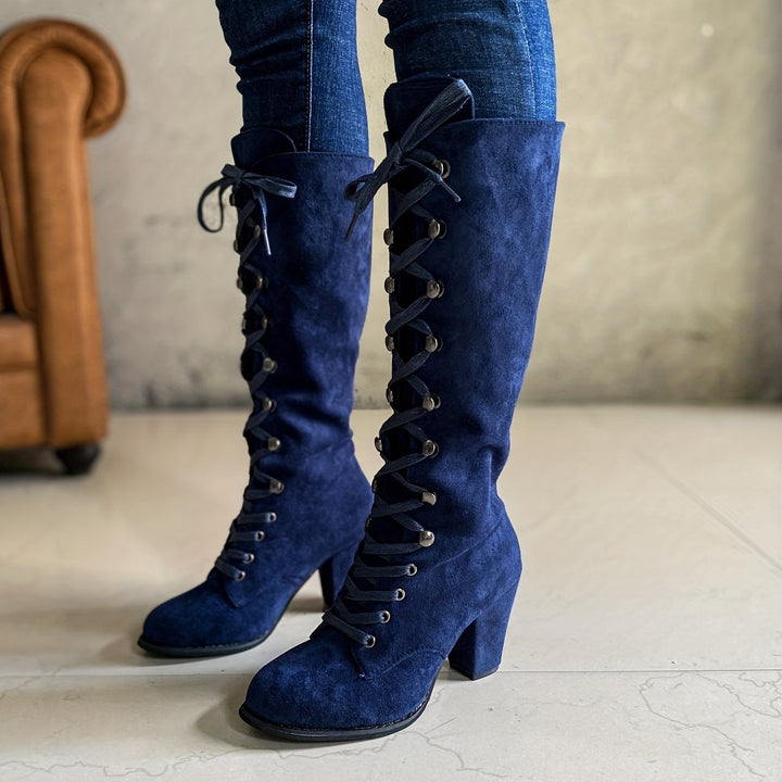 Lace-Up Chunky-Heel Tall Boots