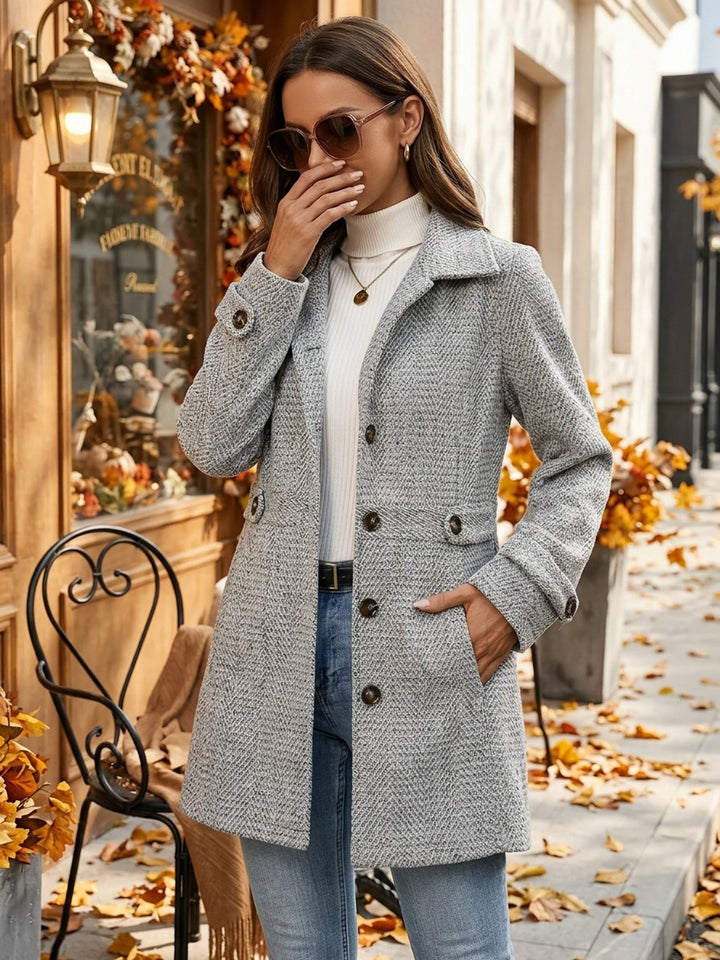 Waist-Defining Herringbone Coat