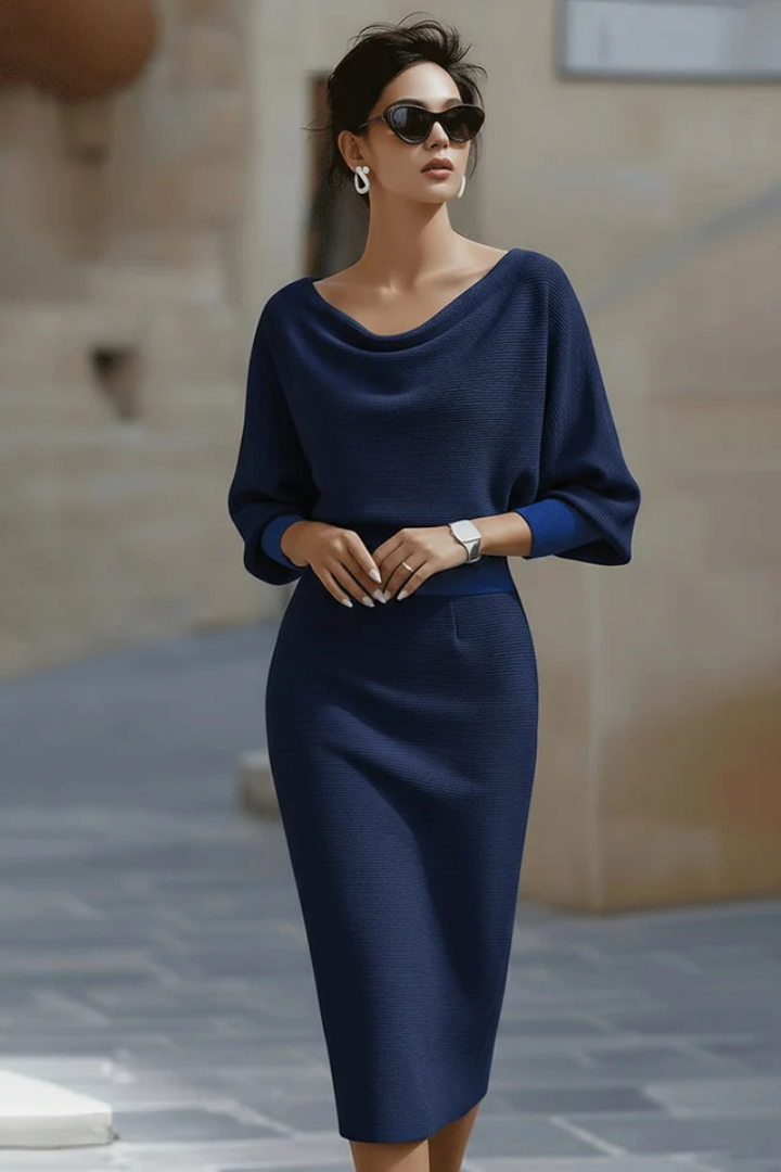 Draped Batwing Midi Dress