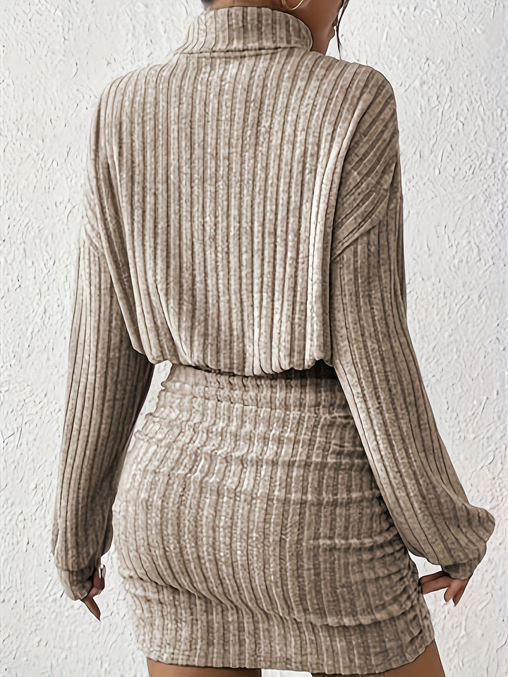 Ribbed Ruched Long-Sleeve Dress