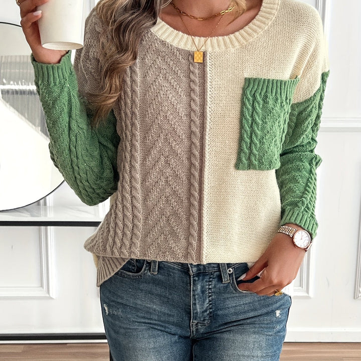 Color Block Cable Knit Sweater