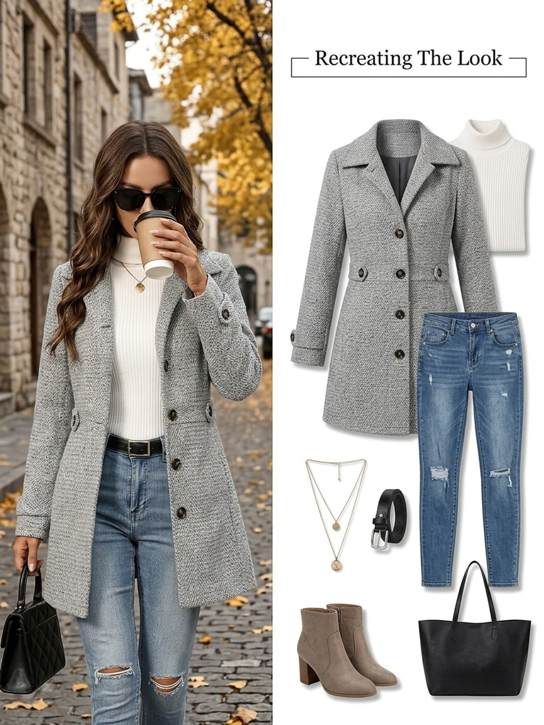 Waist-Defining Herringbone Coat