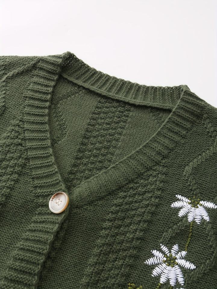 Floral Embroidered Button Cardigan
