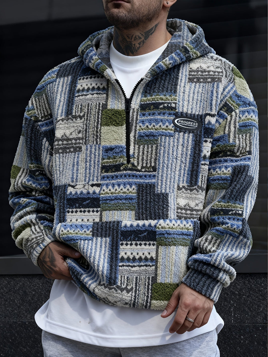 Patterned Quarter-Zip Sweater