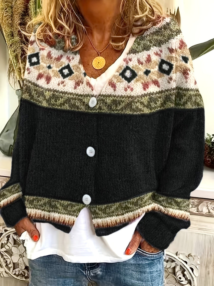 Patterned Button-Front Cardigan