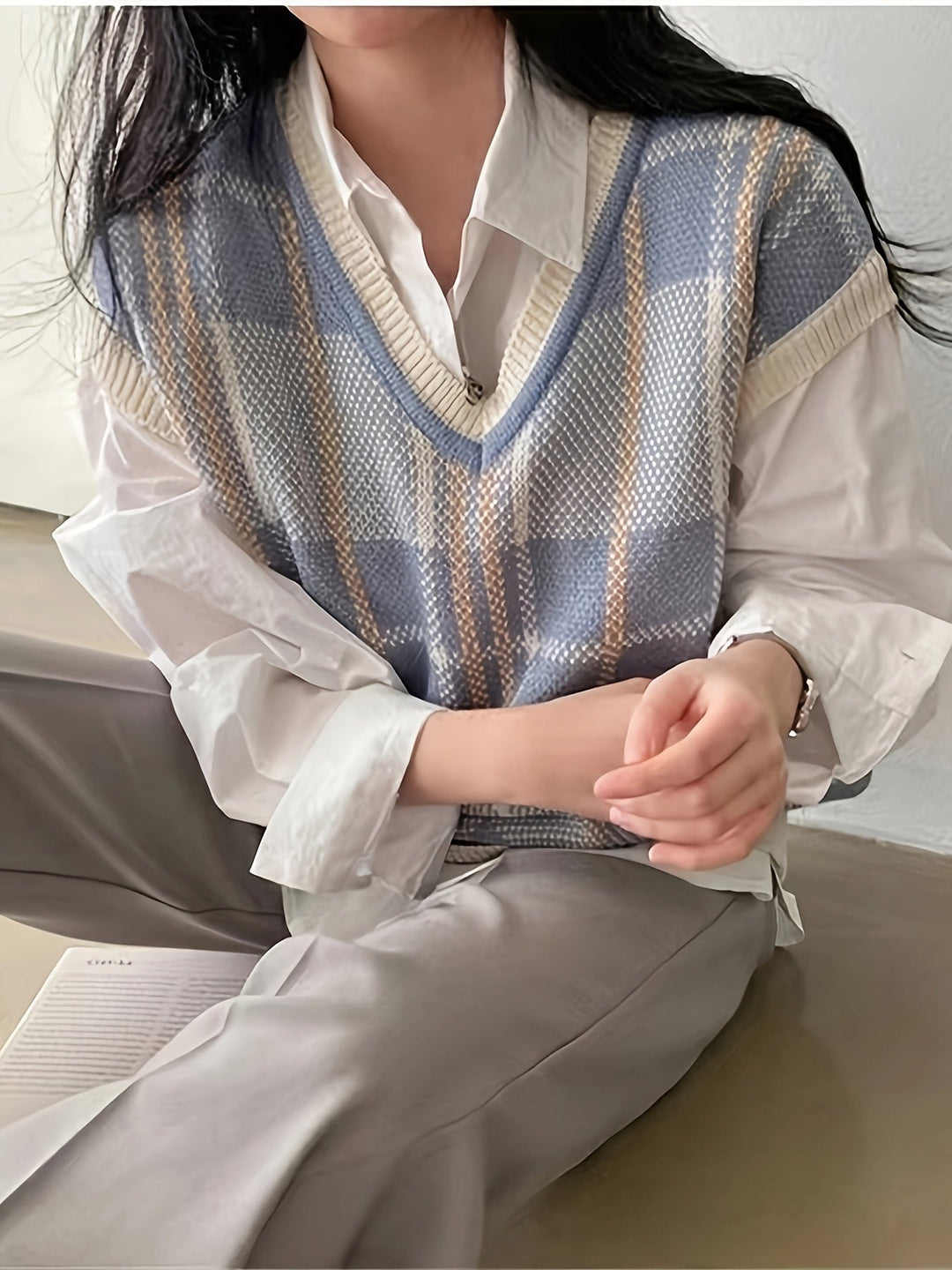 Vintage Plaid V-Neck Sweater Vest