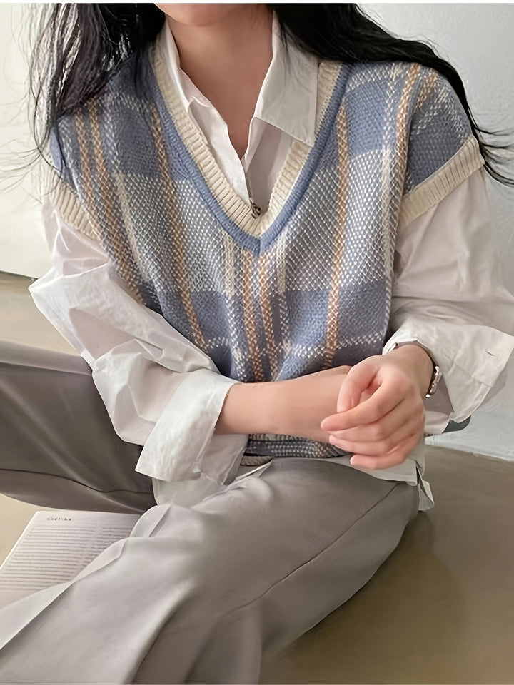 Vintage Plaid V-Neck Sweater Vest