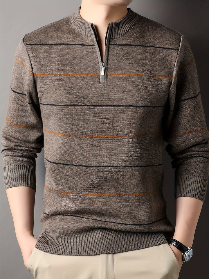 Refined Striped Zip-Neck Sweater