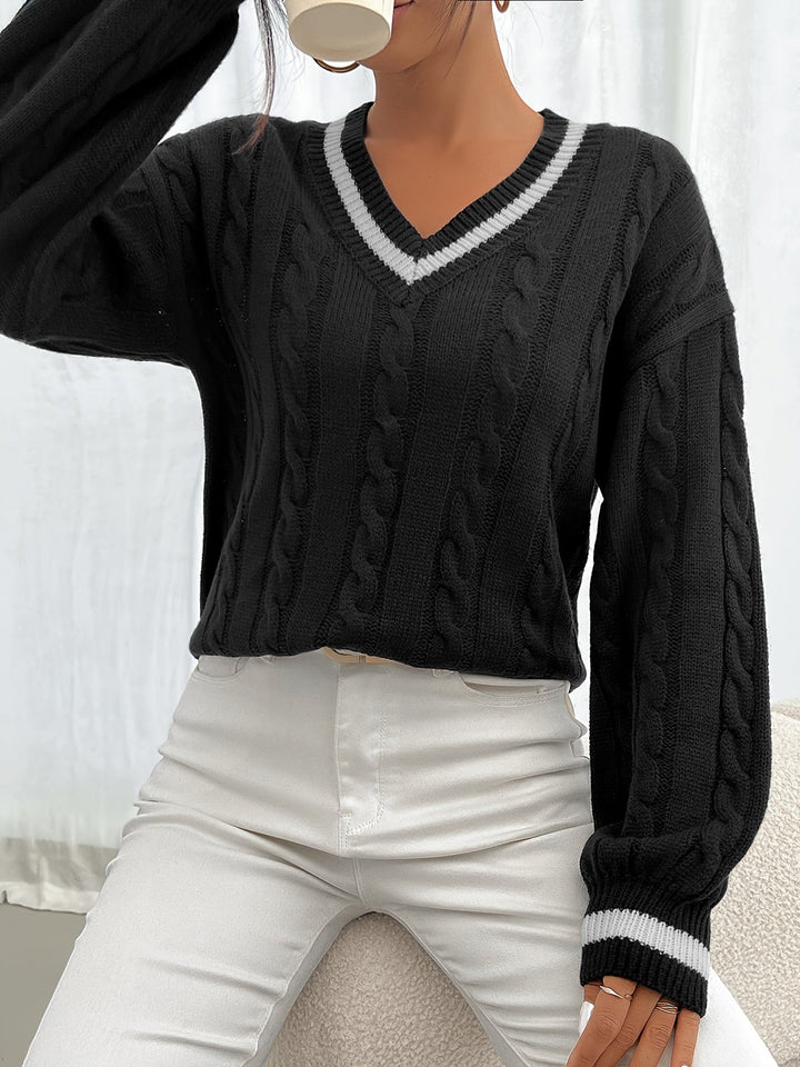 Cable-Knit V-Neck Sweater