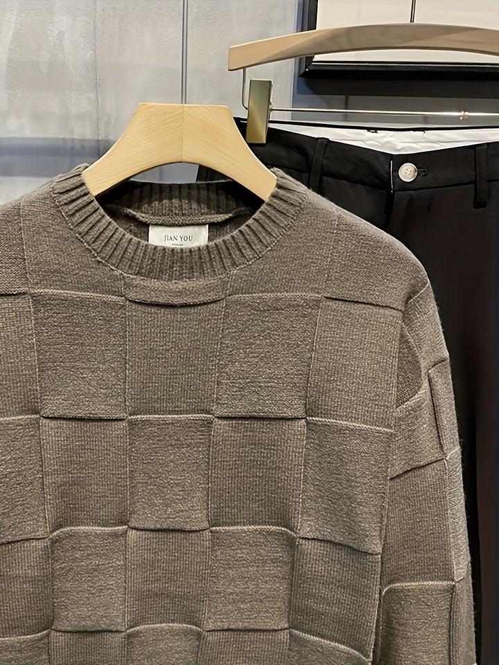 Textured Check Crewneck Sweater