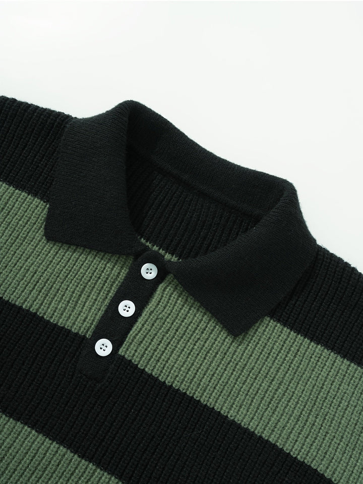 Color-Blocked Button-Neck Sweater