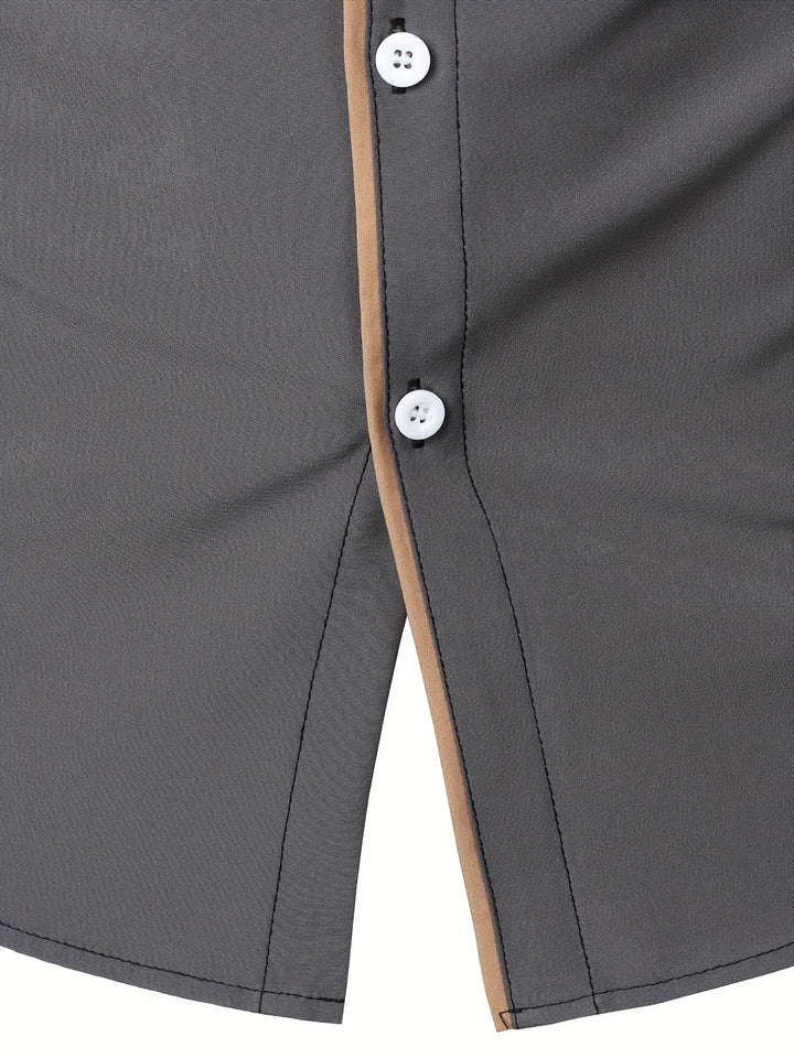 Contrast-Trim Long Sleeve Shirt