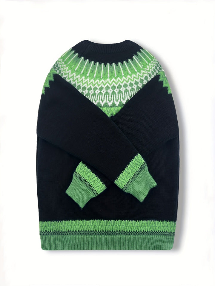 Chunky Jacquard Round Neck Sweater