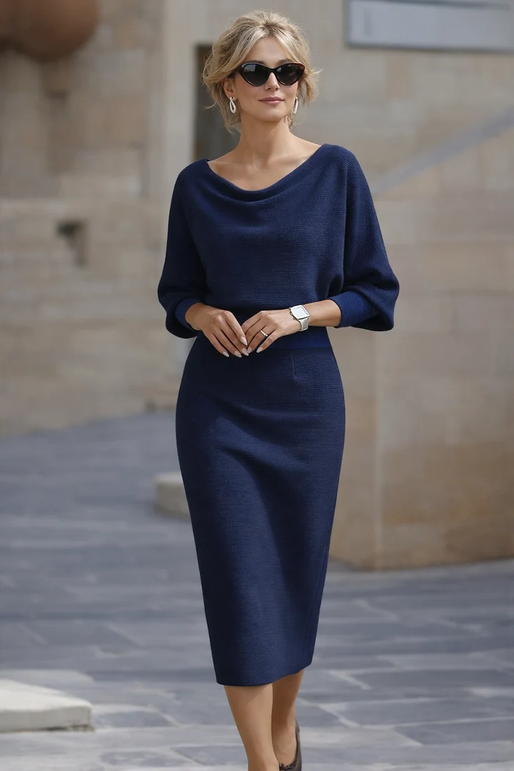 Draped Batwing Midi Dress