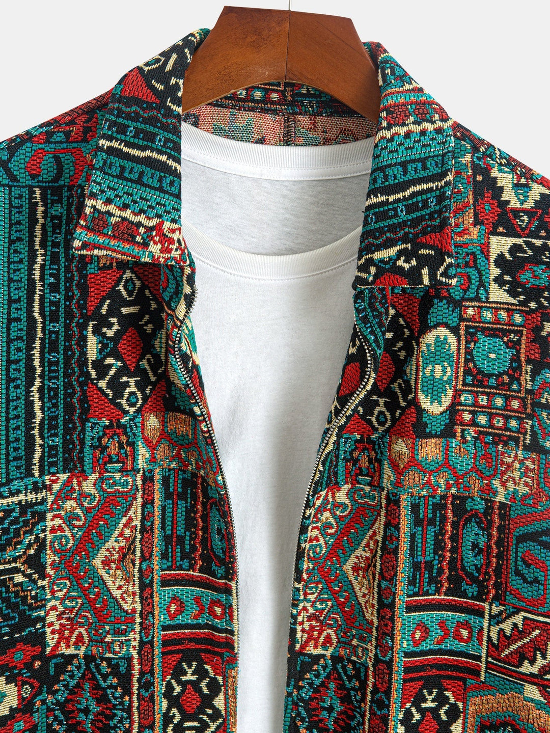 Patterned Lapel Zip Jacket