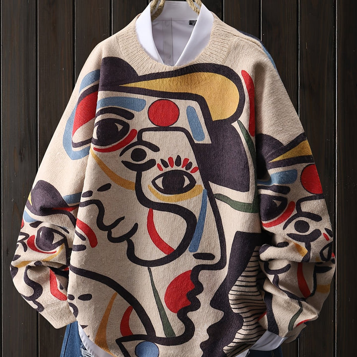 Artful Abstract Print Pullover Sweater