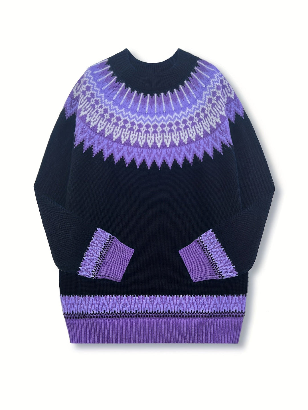 Chunky Jacquard Round Neck Sweater