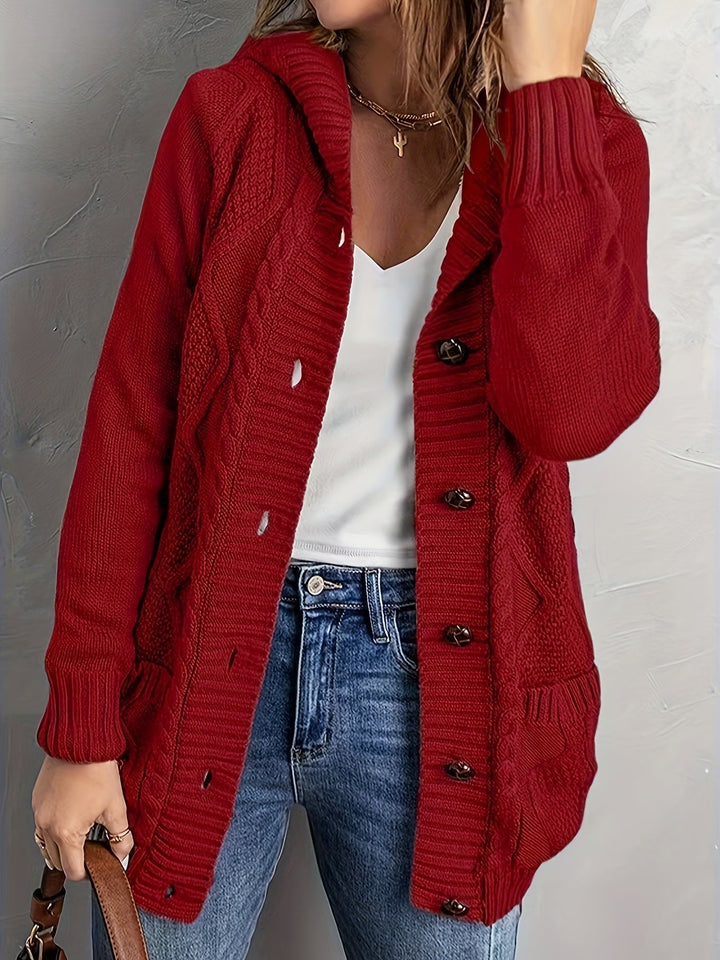 Hooded Button-Front Cardigan