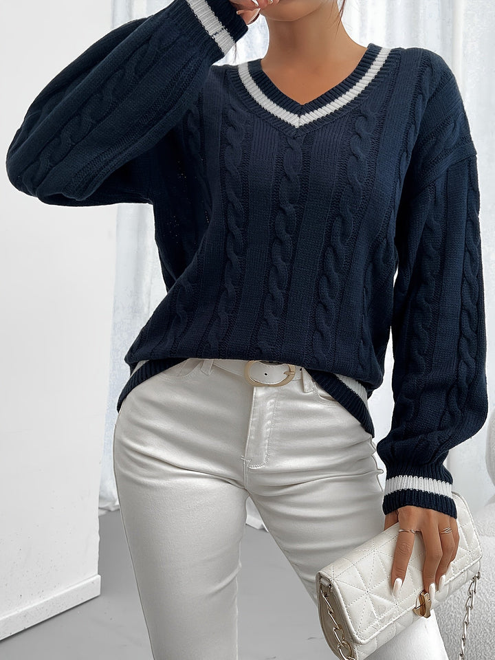 Cable-Knit V-Neck Sweater
