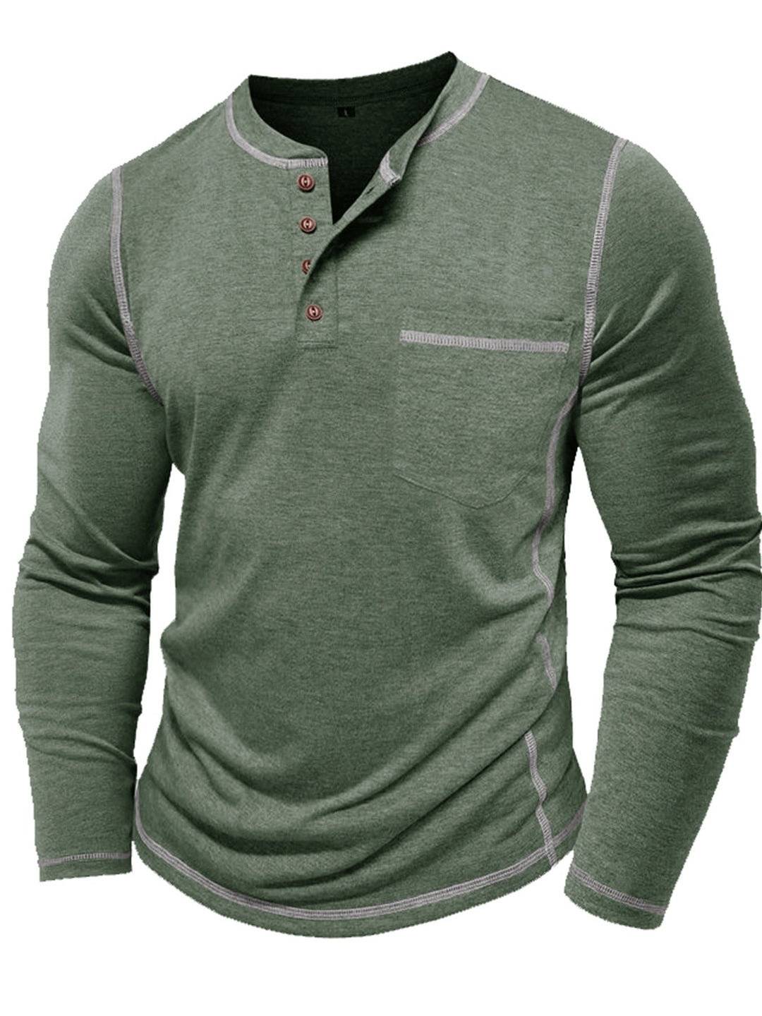 Contrast-Stitch Long Sleeve Henley