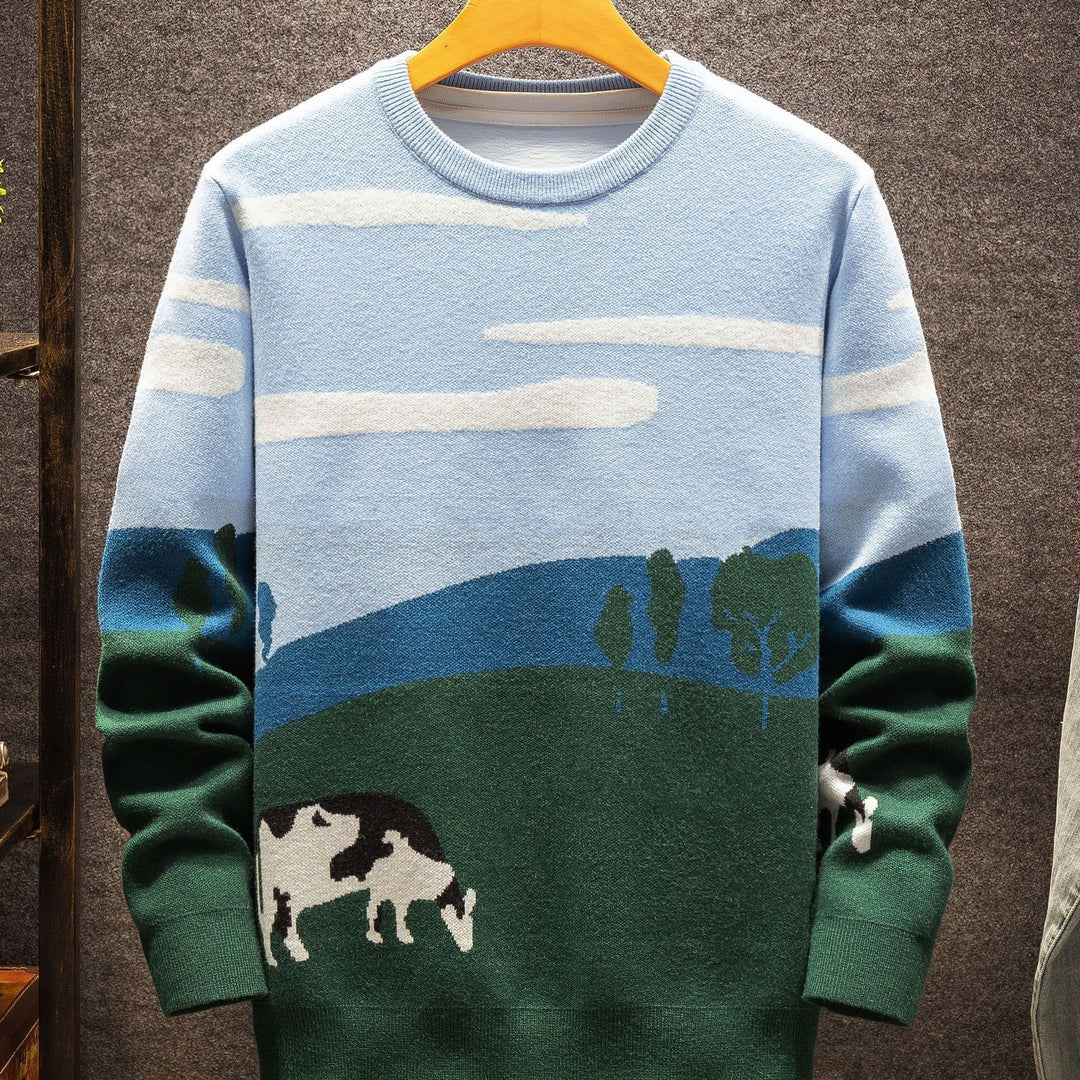 Pastoral Scene Crew Neck Sweater