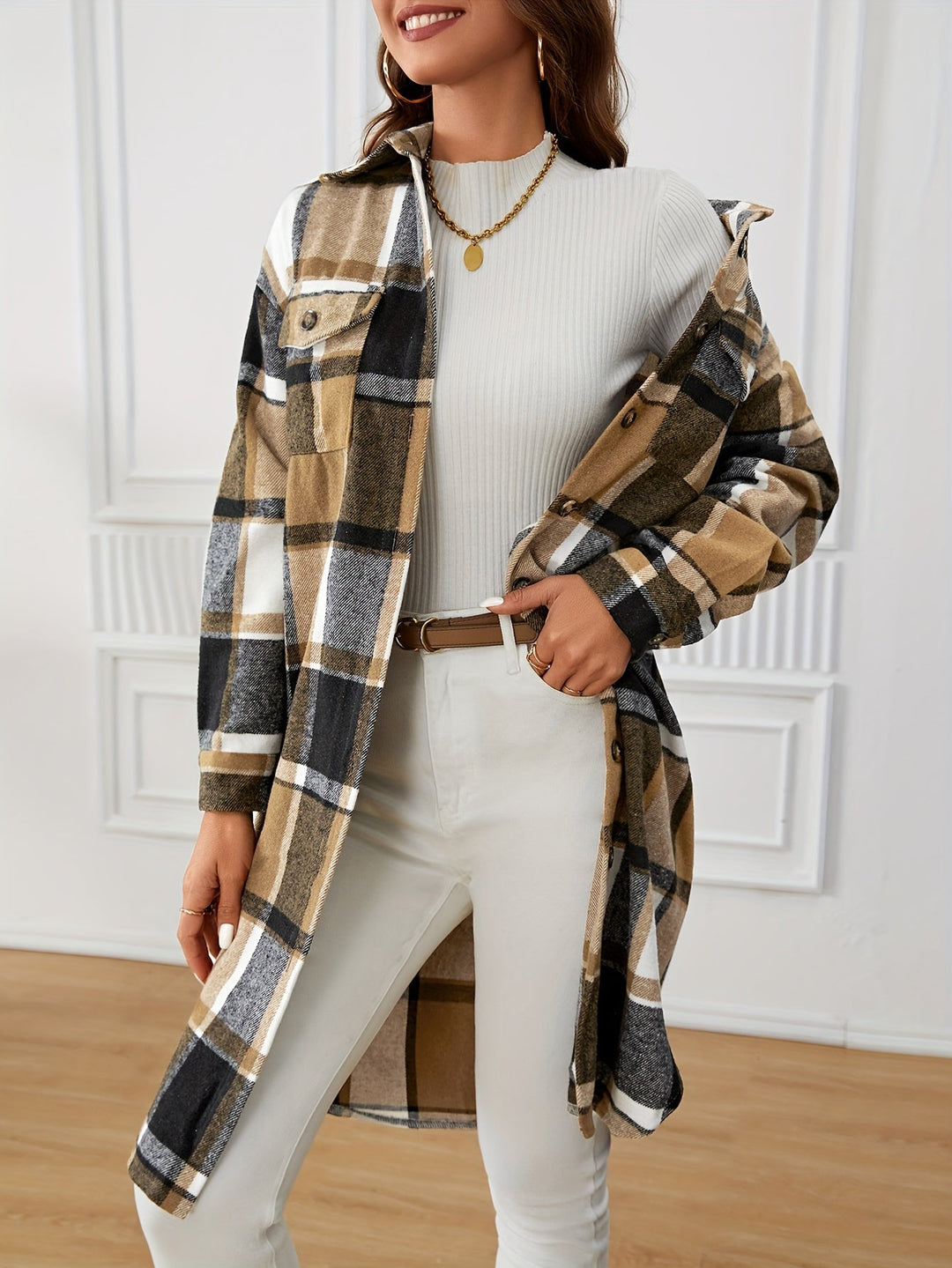 Longline Plaid Coat