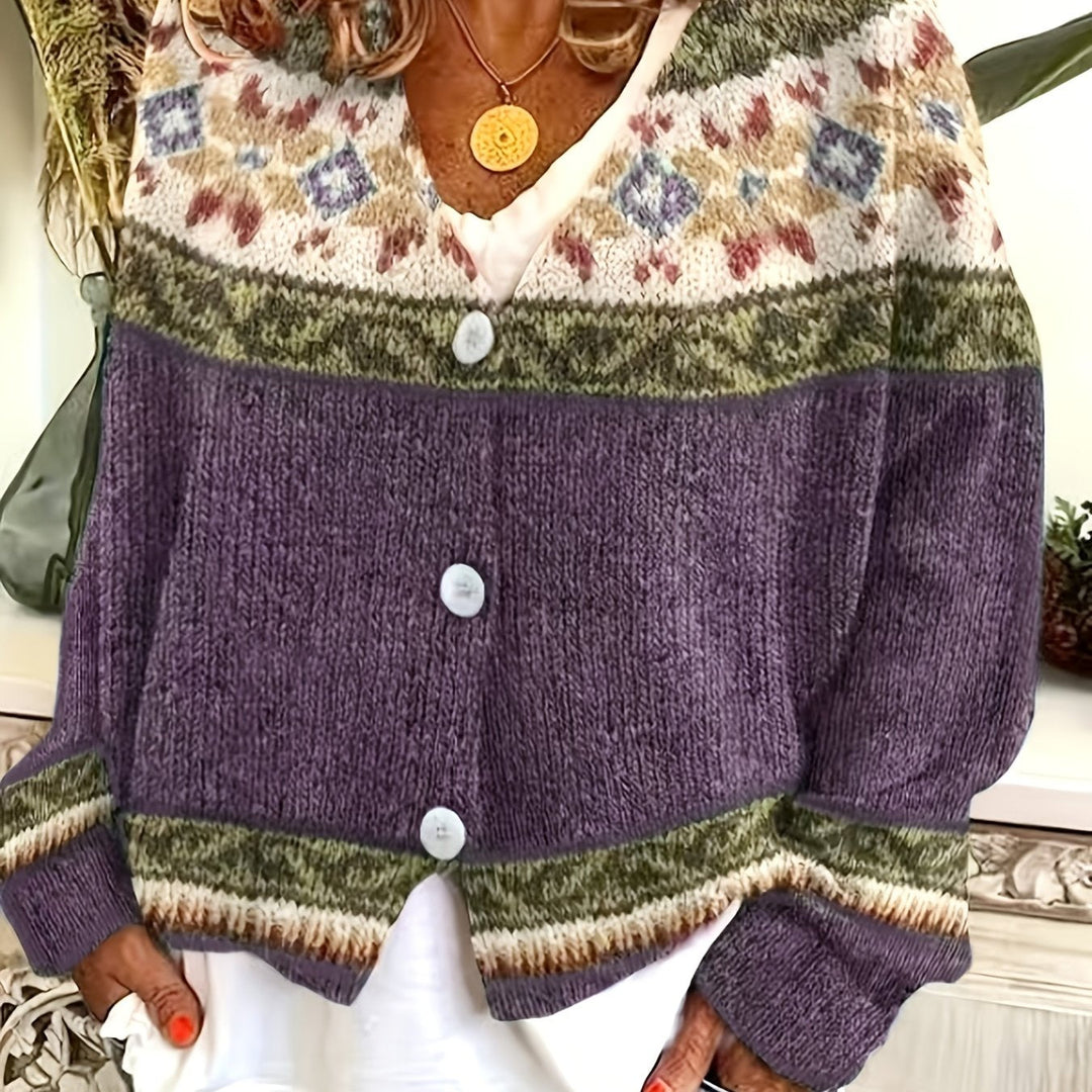 Patterned Button-Front Cardigan